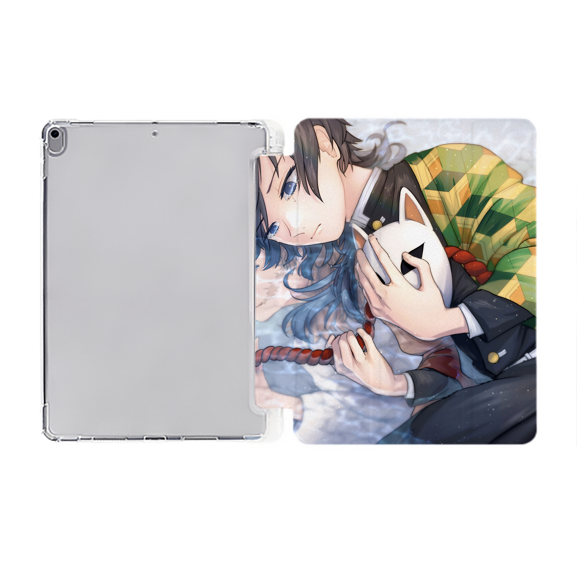 （画像用） 鬼滅の刃（きめつのやいば）水柱-冨岡 義勇／とみおか ぎゆう Tomioka Giyuu IPad ケース ペン収納付き 三つ折りスタンド PUレザー×シリコン 対応機種9.5/10.5/10.9インチ